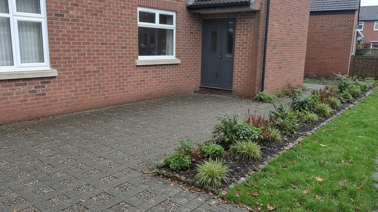 Permeable block paved drive with planted border to take rainwater